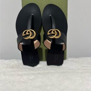 Gucci Black Sandals with Gold Detail